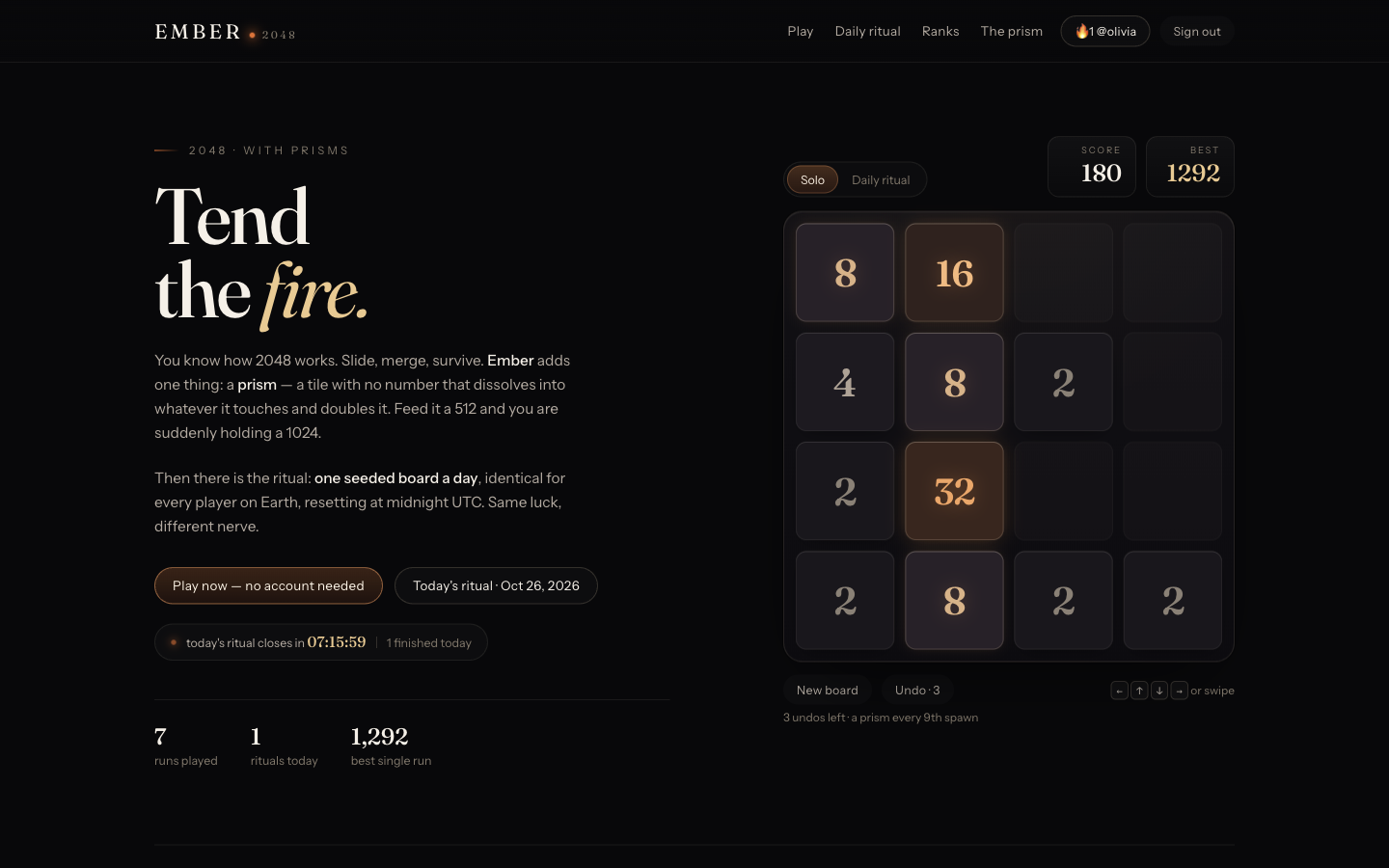 Ember 2048 running in a desktop browser