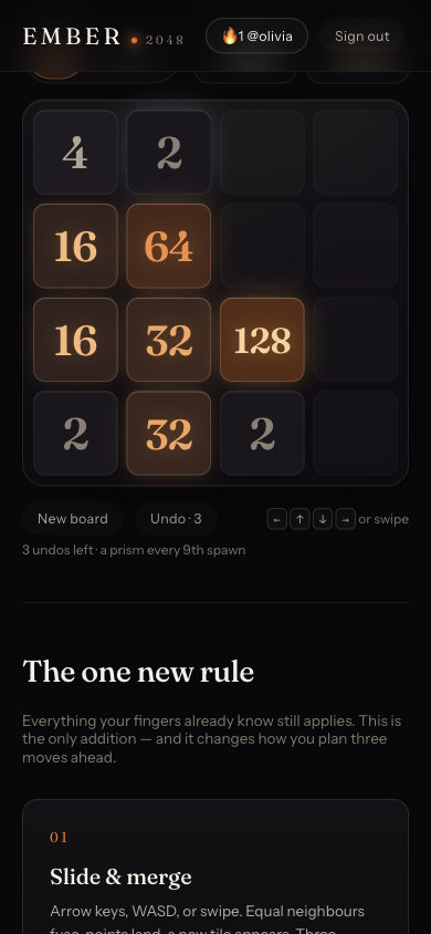 Ember 2048 on a phone